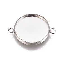 Honeyhandy 304 Stainless Steel Cabochon Connector Settings, Plain Edge Bezel Cups, Flat Round, Stainless Steel Color, Tray: 16mm, 23.5x17.8x2mm, Hole: 1.8mm