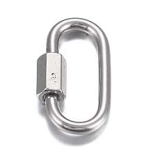 Honeyhandy 304 Stainless Steel Screw Carabiner Lock Charms, for Necklaces Making, Oval, Stainless Steel Color, 26x13x2mm, Screw: 7x4.5mm