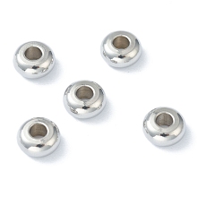 Honeyhandy 202 Stainless Steel Spacer Beads, Flat Round, Stainless Steel Color, 8x4mm, Hole: 3mm