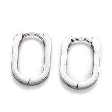 Honeyhandy 304 Stainless Steel Huggie Hoop Earrings, Oval, Stainless Steel Color, 17x12.5x3mm, Pin: 1mm