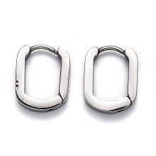 Honeyhandy Tarnish Resistant 304 Stainless Steel Huggie Hoop Earrings, Oval, Stainless Steel Color, 14x11x3mm, Pin: 1mm