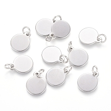 Honeyhandy 304 Stainless Steel Charms, Stamping Blank Tag, with Jump Rings, Flat Round, Stainless Steel Color, 12.5x10x0.8mm, Hole: 3.5mm