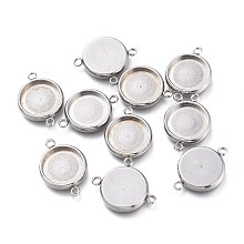 Honeyhandy 304 Stainless Steel Cabochon Connector Settings, Flat Round, Stainless Steel Color, Tray: 12mm, 20x14.5x2.5mm, Hole: 1.6mm