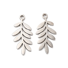 Honeyhandy 201 Stainless Steel Pendants, Laser Cut, Leafy Branch Charms, Stainless Steel Color, 19.5x5x1mm, Hole: 1.4mm