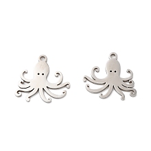 Honeyhandy 201 Stainless Steel Pendants, Laser Cut, Ocean Theme, Stainless Steel Color, Octopus, 16x15x1mm, Hole: 1.5mm