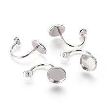 304 Stainless Steel Ear Nuts, Earring Backs, Flat Round Cabochon Settings, Stainless Steel Color, Tray: 10mm; 27x12x15mm, Hole: 0.8mm