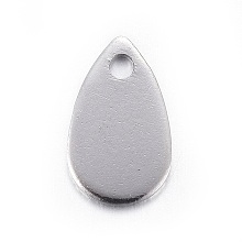 Honeyhandy Stainless Steel Charms, teardrop, Stamping Blank Tag, Stainless Steel Color, 10x6x0.6mm, Hole: 1.2mm