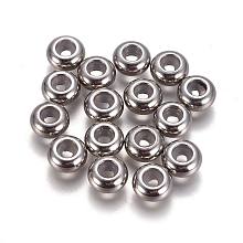 Honeyhandy 202 Stainless Steel Beads, with Rubber Inside, Slider Beads, Stopper Beads, Rondelle, Stainless Steel Color, 8x4mm, Hole: 3.5mm, Rubber Hole: 2mm