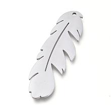 Honeyhandy 304 Stainless Steel Pendants, Manual Polishing, Laser Cut, Feather, Stainless Steel Color, 33.5x10.5x0.8mm, Hole: 1.2mm