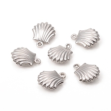 Honeyhandy 304 Stainless Steel Pendants, Hollow Scallop Shape, Stainless Steel Color, 14x11x4.5mm, Hole: 1mm