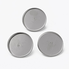 Honeyhandy 304 Stainless Steel Brooch Cabochon Settings, Flat Round, Stainless Steel Color, Tray: 25mm, 26.5x7mm, Pin: 0.6mm