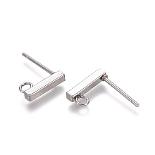 Honeyhandy 304 Stainless Ear Stud Components, with Loop, Rectangle, Stainless Steel Color, 10x2x2mm, Hole: 1.5mm, Pin: 0.8mm