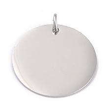 Honeyhandy 304 Stainless Steel Pendants, Manual Polishing, Stamping Blank Tag, with Jump Rings, Flat Round, Stainless Steel Color, 25x1mm, Hole: 4mm