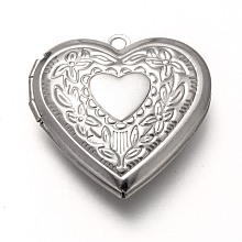 Honeyhandy 316 Stainless Steel Locket Pendants, Photo Frame Charms for Necklaces, Heart, Stainless Steel Color, 29x28.5x7mm, Hole: 2mm, Inner Diameter: 20x21mm