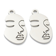 Honeyhandy 304 Stainless Steel Pendants, Abstract Face, Stainless Steel Color, 24x13x1mm, Hole: 2mm