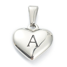 Honeyhandy 304 Stainless Steel Pendants, Heart with Black Letter, Stainless Steel Color, Letter.A, 16x16x4.5mm, Hole: 7x3mm