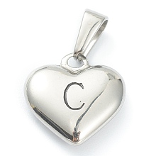 Honeyhandy 304 Stainless Steel Pendants, Heart with Black Letter, Stainless Steel Color, Letter.C, 16x16x4.5mm, Hole: 7x3mm