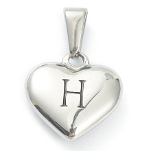 Honeyhandy 304 Stainless Steel Pendants, Heart with Black Letter, Stainless Steel Color, Letter.H, 16x16x4.5mm, Hole: 7x3mm