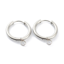 Honeyhandy 201 Stainless Steel Huggie Hoop Earring Findings, with Horizontal Loop and 316 Surgical Stainless Steel Pin, Stainless Steel Color, 21x19x2.5mm, Hole: 2.5mm, Pin: 1mm