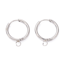 Honeyhandy 201 Stainless Steel Huggie Hoop Earring Findings, with Horizontal Loop and 316 Surgical Stainless Steel Pin, Stainless Steel Color, 22x18x3mm, Hole: 2.5mm, Pin: 1mm