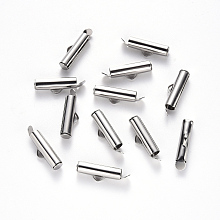 Honeyhandy 304 Stainless Steel Slide On End Clasp Tubes, Slider End Caps, Stainless Steel Color, 6x20x4mm, Hole: 3x1.5mm, Inner Diameter: 3mm