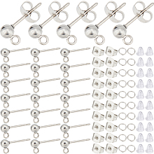 SOFPLATE 150Pcs 202 Stainless Steel Ball Stud Earring Findings, with 304 Stainless Steel Pins and Vertical Loop, 150Pcs Jump Rings, 300Pcs Ear Nuts, Stainless Steel Color, 15mm, Hole: 1.7mm, Pin: 0.7mm