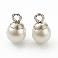 Honeyhandy 304 Stainless Steel Charms, with White Plastic Imitation Pearl Beads, Stainless Steel Color, 9x6mm, Hole: 1.5mm