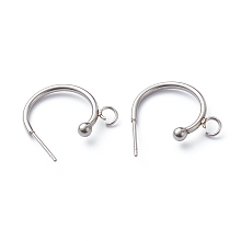 Honeyhandy 304 Stainless Steel Half Hoop Earrings, Stainless Steel Color, 19x16x3mm, Pin: 0.8mm