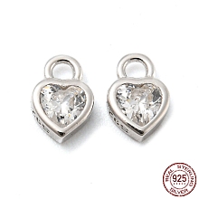 Honeyhandy Real Platinum Plated Rhodium Plated 925 Sterling Silver Charms, with Clear Cubic Zirconia, with S925 Stamp, Heart, 6x4x2mm, Hole: 1.2mm