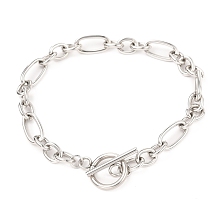 Honeyhandy Tarnish Resistant Unisex 304 Stainless Steel Figaro Chain Bracelets, with Toggle Clasps, Stainless Steel Color, 8-1/2 inch(21.5cm)