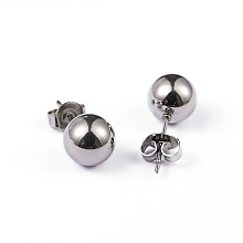 Honeyhandy 316 Surgical Stainless Steel Ball Stud Earrings, Hypoallergenic Earrings, Stainless Steel Color, 18x8mm, Pin: 0.8mm