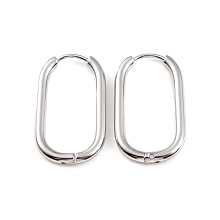 Honeyhandy Non-Tarnish 304 Stainless Steel Oval Hoop Earrings, Stainless Steel Color, 26.5x16x2.5mm, Pin: 1mm