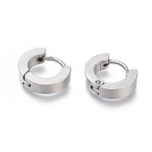 Honeyhandy 202 Stainless Steel Huggie Hoop Earrings, Hypoallergenic Earrings, with 316 Stainless Steel Pin, Thick Hoop Earrings, Ring Shape, Stainless Steel Color, 13x14x3mm, Pin: 1mm