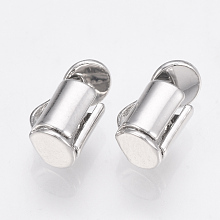 Honeyhandy Brass Slide On End Clasp Tubes, Slider End Caps, Platinum, 6x6x4mm, Hole: 1x2mm, Inner Diameter: 3mm