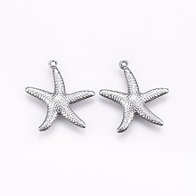 Honeyhandy 304 Stainless Steel Pendants, Starfish/Sea Stars, Stainless Steel Color, 22x20.5x2mm, Hole: 1mm