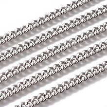 Honeyhandy 3.28 Feet Handmade 304 Stainless Steel Curb Chains, Twisted Chains, Unwelded, Faceted, Stainless Steel Color, 5x4x2mm, Wire: 1.2mm