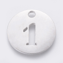 Honeyhandy 304 Stainless Steel Pendants, Cut-Out, Hollow, Flat Round with Number, Stainless Steel Color, Num.1, 19x1.5mm, Hole: 2.5mm