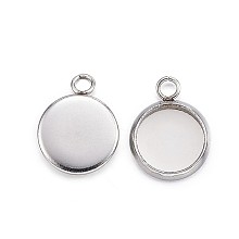 Honeyhandy 304 Stainless Steel Pendant Cabochon Settings, Plain Edge Bezel Cups, Flat Round, Stainless Steel Color, Tray: 8mm, 13x10x2mm, Hole: 2mm