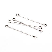 Honeyhandy 304 Stainless Steel Eye Pins, Double Sided Eye Pins, Stainless Steel Color, 36x0.6mm, Hole: 1.5mm