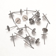 Honeyhandy 316 Surgical Stainless Steel Stud Earring Findings, For Half Drilled Beads, Stainless Steel Color, 13.5x6mm, Pin: 0.7mm