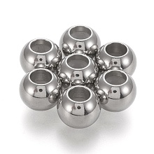 Honeyhandy 202 Stainless Steel Beads, with Rubber Inside, Slider Beads, Stopper Beads, Stainless Steel Color, 7.8x6.2mm, Hole: 3.5mm