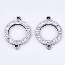 Honeyhandy 304 Stainless Steel Links connectors, with Rhinestone, Ring, Stainless Steel Color, Crystal, 21x16x2mm, Hole: 1.5mm