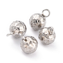 Honeyhandy 304 Stainless Steel Charms, Round, Textured, Stainless Steel Color, 9x6mm, Hole: 1.8mm