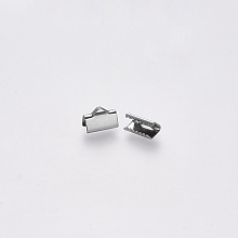 Honeyhandy 304 Stainless Steel Ribbon Crimp Ends, Stainless Steel Color, 7x10mm, Hole: 1.5x2mm