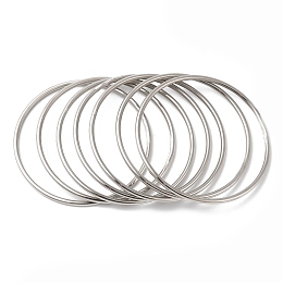 Honeyhandy 7Pcs 304 Stainless Steel Thin Plain Bangle Sets, Stainless Steel Color, Inner Diameter: 2-7/8 inch(7.2cm)