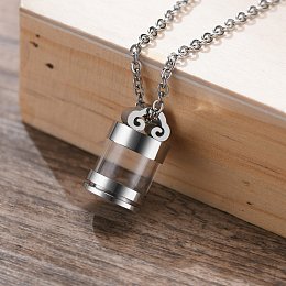 Honeyhandy Openable Stainless Steel Memorial Urn Ashes Pendants, with Glass, Column, Stainless Steel Color, 22x13mm