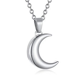 Honeyhandy Non-Tarnish Stainless Steel Crescent Moon Urn Ashes Pendant Necklace, Memorial Jewelry for Women, Stainless Steel Color, 19.69 inch(50cm)