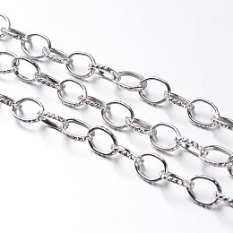 Honeyhandy Iron Cable Chains, Textured, Unwelded, with Spool, Flat Oval, Platinum, 8x6x1mm, about 164.04 Feet(50m)/roll