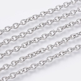 Honeyhandy 304 Stainless Steel Cable Chains, Soldered, Oval, Stainless Steel Color, 4x3x0.8mm