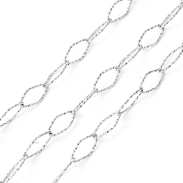 Honeyhandy 304 Stainless Steel Textured Horse Eye Link Chains, Soldered, with Spool, Stainless Steel Color, 15x6.5x1mm, about 16.40 Feet(5m)/Roll